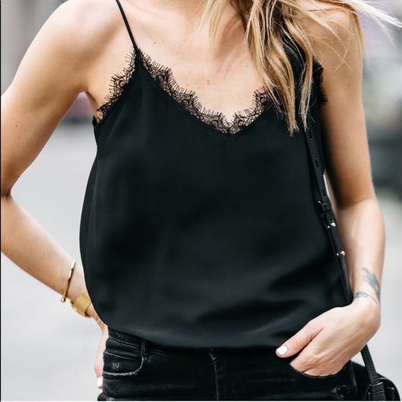 Who What Wear Tops - Who What Wear Lace Trim Cami Black Sz Small